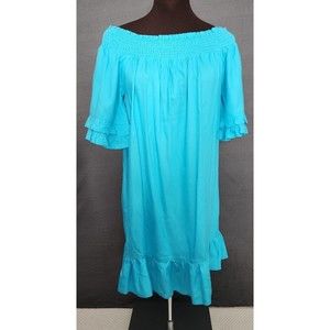 BOSTON PROPER Turquoise Off the Shoulder Ruffle Trim Babydoll Short Dress Sz‎ XS